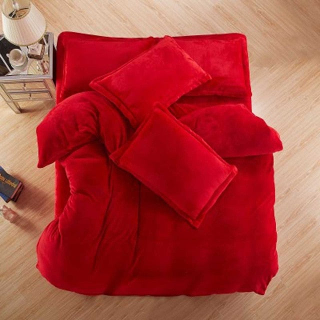 Autumn And Winter Warm Flannel Bedding Sets Fleece Duvet Cover Fitted Sheet Bed Cloth King Queen Twin Size