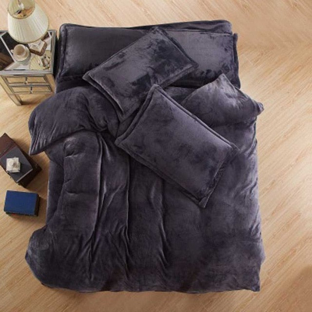Autumn And Winter Warm Flannel Bedding Sets Fleece Duvet Cover Fitted Sheet Bed Cloth King Queen Twin Size